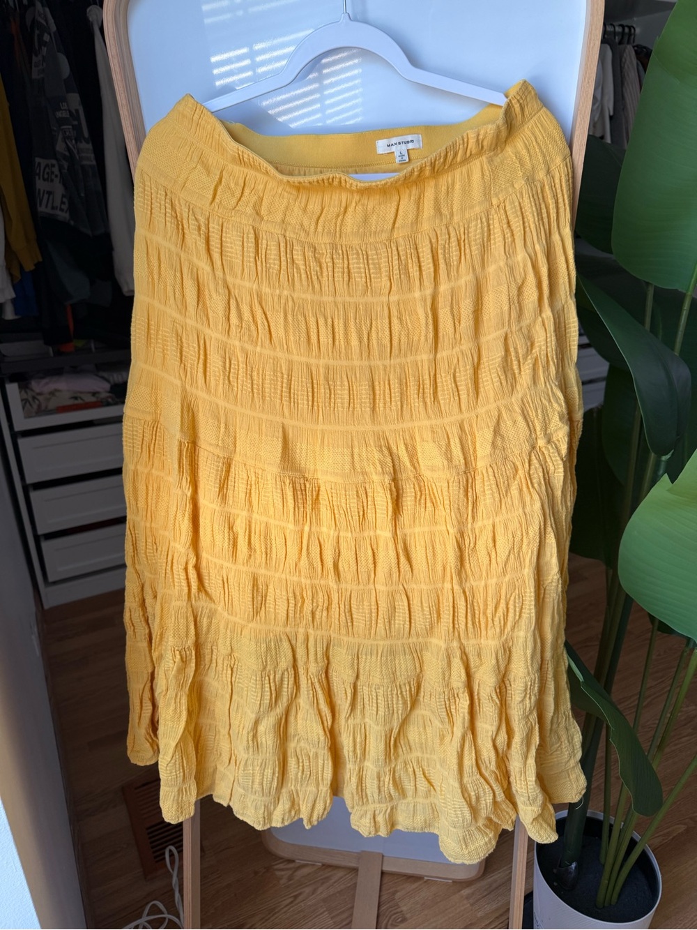 Max Studio Yellow Smocked Midi Skirt